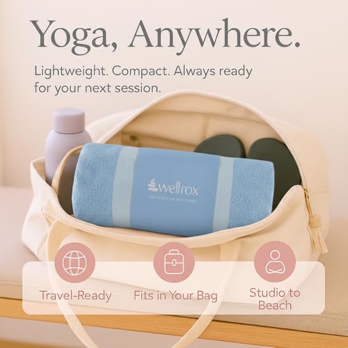 Wellrox Microfiber Yoga Mat Towel with Grip – Ultra Absorbent, Super Soft, and Quick Dry Hot Yoga Towel Non Slip for Pilates, Bikram, and Fitness Workouts (74” x 26”, Blue) - color: Blue