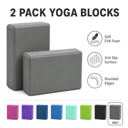 EXERZ Yoga Blocks 2 pack, Gym Blocks, Exercise Workout Fitness Bricks, Pilates Stretch Handstand Non-Slip - color: Grey