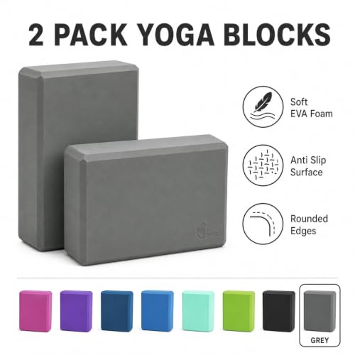 EXERZ Yoga Blocks 2 pack, Gym Blocks, Exercise Workout Fitness Bricks, Pilates Stretch Handstand Non-Slip - color: Grey
