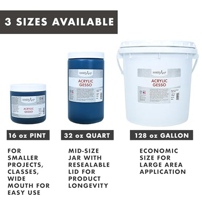 Handy Art Acrylic Gesso, Gallon, Black, Primer for Canvas, Wood, & Artist Painting Surfaces, Enhances Acrylic Paint Adhesion, Low Viscosity, Thick Coverage, Certified Safe & AP Non-Toxic, Made in USA - color: Black Gesso, size: 128 Fl Oz (Pack of 1)