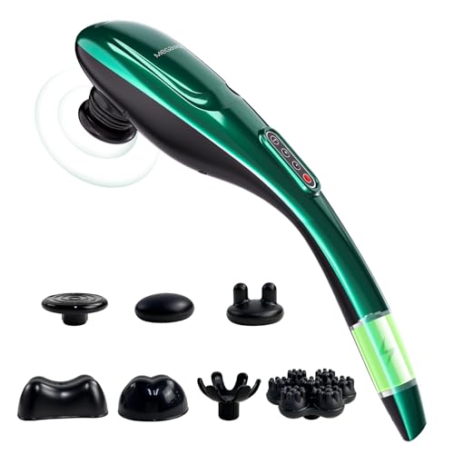 MEGAWISE Cordless Handheld Back Massager w/Rechargeable 3200mAh Battery, 5 Speed and 5 +2 Massage Nodes with Hard, Medium and 2 Soft Silicone Nodes; Massage While Moving Around (Dark Green) - color: Dark Green