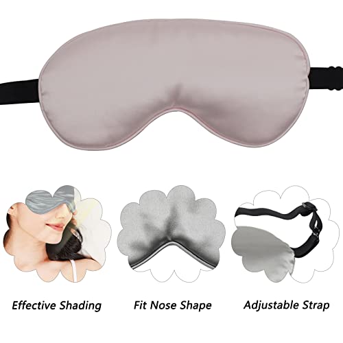 LERSVICVIL 4 Pack Eye Mask for Sleeping Silky Soft Satin Blindfold Adjustable Strap Night Eye Cover for Women Men - color: Navy Blue, Light Pink, Black and Silver