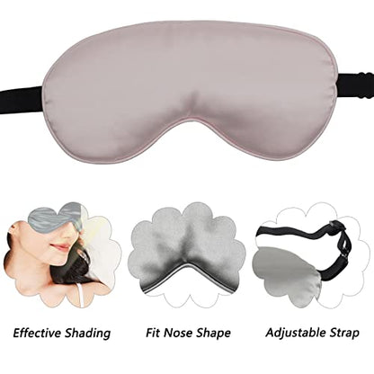 LERSVICVIL 4 Pack Eye Mask for Sleeping Silky Soft Satin Blindfold Adjustable Strap Night Eye Cover for Women Men - color: Navy Blue, Light Pink, Black and Silver