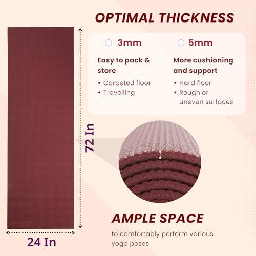 Everyday Yoga Deluxe Mat, Spacious 72"x24" Non-Slip, 3-5mm Extra Thick - color: Merlot, size: 3mm Thick