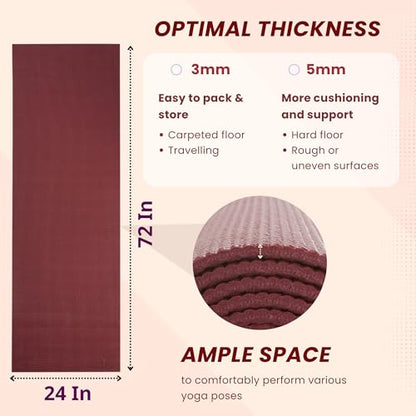 Everyday Yoga Deluxe Mat, Spacious 72"x24" Non-Slip, 3-5mm Extra Thick - color: Merlot, size: 3mm Thick