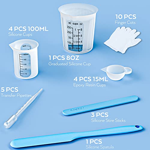 Silicone Resin Measuring Cups Tool Kit- Nicpro 250 & 100 ml Measure Cups, Silicone Popsicle Stir Sticks & Spatula, Pipettes, Gloves for Epoxy Resin Mixing, Molds, Jewelry Making, Waxing, Easy Clean - color: Black, size: 250ml+100ml