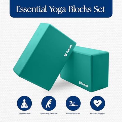 Tumaz Non-Slip Yoga Blocks，High-Density EVA Foam 2 Pack for Yoga & Pilates | High-Density Support | Lightweight | EVA Foam | Non-Slip Stability | Free Yoga E-Book - color: green-2ps