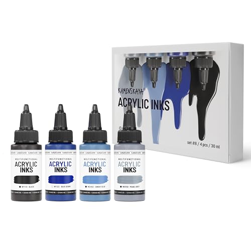Acrylic Inks for Artists - Acrylic Ink Set, Color Combination #8-4 pcs. 1 Fl Oz (30 ml) Each | Highly Concentrated, Multifunctional Liquid Acrylic Paint - color: Color Combination #8, style: Core Line