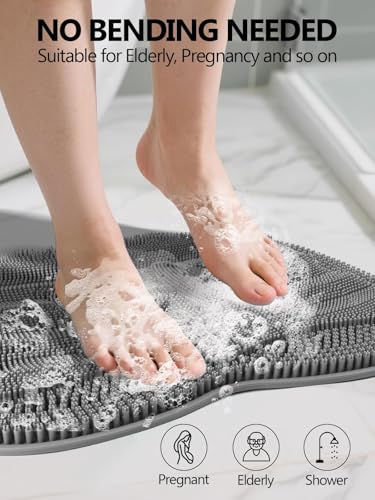 Kalolary Silicone Shower Foot Scrubber Mat with Non Slip Suction Cups - color: Grey