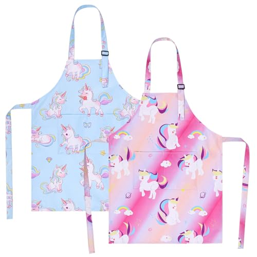 2 Pack Kids Apron, Cute Cooking Aprons, Waterproof Art Apron with Pockets, Toddler Painting Artist Apron Adjustable - color: Cute Unicorn, size: 45*62cm