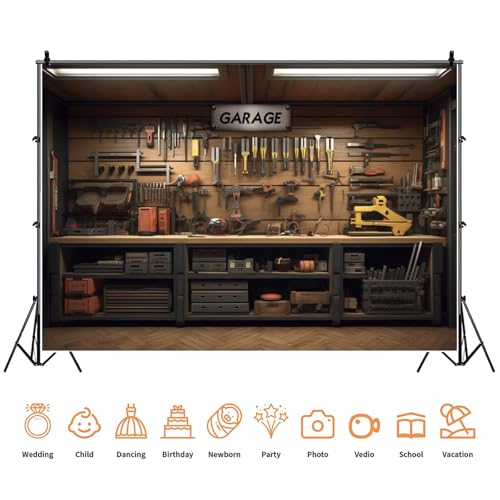 Yeele 10x6.5ft Garage Interior Backdrop Workshop Tools Cabinet Mechanic Tool Room Booth Background Repair Maintenance Shop Vinyl Wallpaper Background Kids Boys Birthday Party Decoration - size: 10x6.5ft