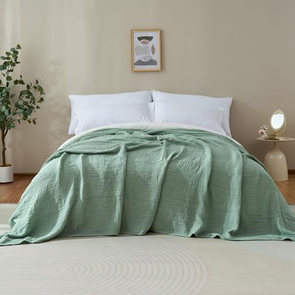 100% Cotton Muslin Blanket for Adult 50x70 4-Layers Gauze Throw - color: Sage Green, size: 50x70 inch