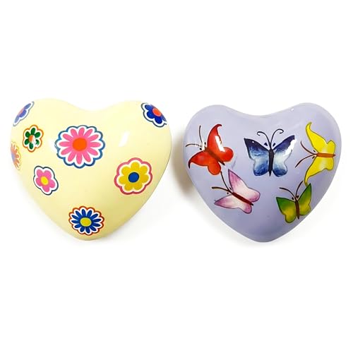 2 Pcs Heart Shaped Meditation Chime Bell Set, 1.77'' Hand-Painted Stainless Steel Hand Chimes for Anxiety Relief and Calm, Decorative Healing Bells with Cotton Pouches - Whimsical Nature