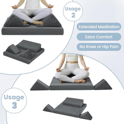 Meditation Cushion, Meditation Mat with Knee Support, Dark Grey - color: Dark Grey, size: 24X24X4 Inch