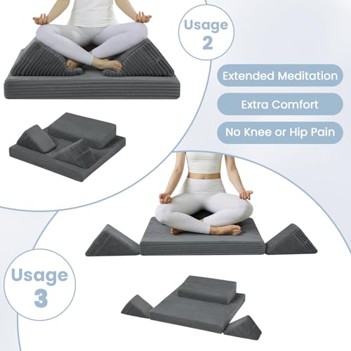 Meditation Cushion, Meditation Mat with Knee Support, Dark Grey - color: Dark Grey, size: 24X24X4 Inch