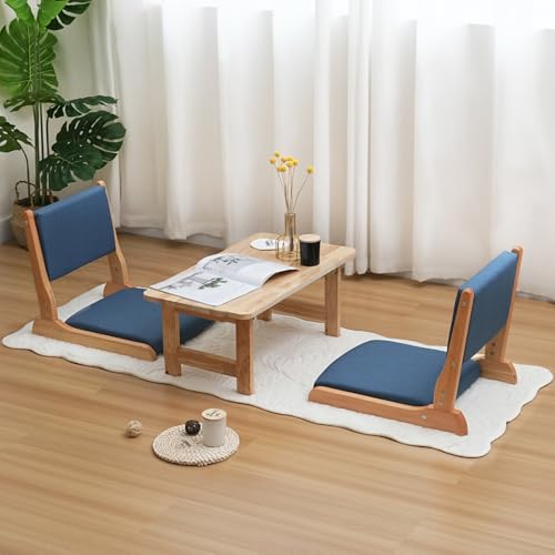 Japanese Floor Chair with Back Support, Foldable Meditation Chair, Legless Tatami Chair with Cushion, Floor Seat for Living Room, Bedroom, Bay Window (1, Blue) - color: Blue