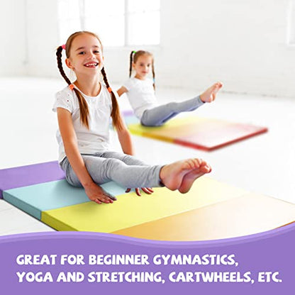 Kangaroo Hoppers Gymnastics Tumbling Mats Foldable Gym Tumble Mat for Kids - color: Rainbow, size: 3×6FT×1''