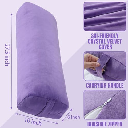 MABOZOO Yoga Bolster Pillow, Rectangular Bolster for Restorative Yoga & Meditation, Professional Meditation Cushion with Carry Handle, 27"X10"X6" - color: purple