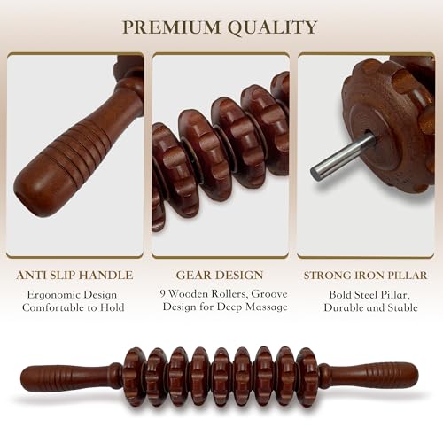 Manual Wood Therapy Massage Stick, Wooden Cellulite Muscle Roller for Legs - color: Brown