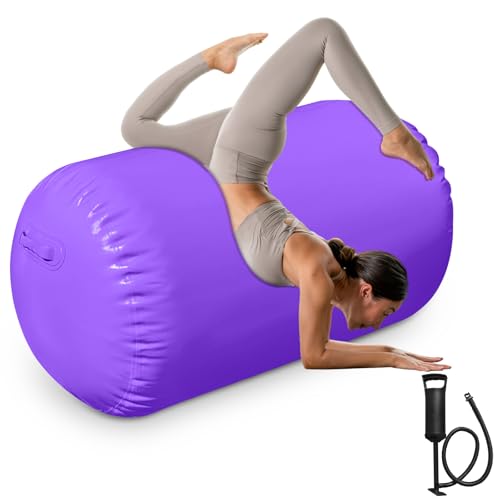 Air Roller Gymnastics, 47.2x23.6"/47.2x31.5" Inflatable Air Tumble Barrel, Back Handspring Training Gymnastics Barrel for Tumbling Cheerleading Yoga Gym with Manual Air Pump Indoor&Outdoor Use - color: Purple, size: 47.2 x 23.6 inches