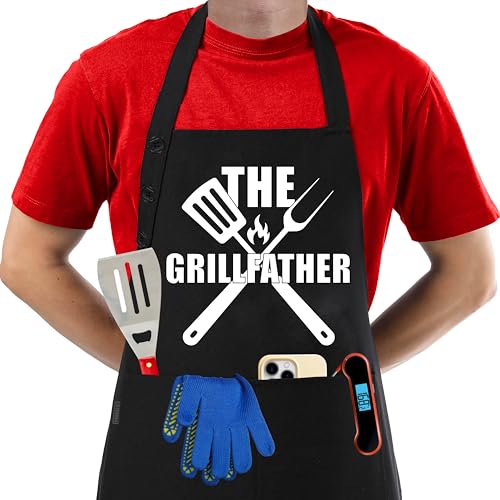TOSHEX Kitchen Apron Cotton Waterdrop Resistant Adjustable Button Women Men | Premium Cotton Cooking Apron with Pocket, Gift, Black GRILLFATHER - color: Black - the Grillfather