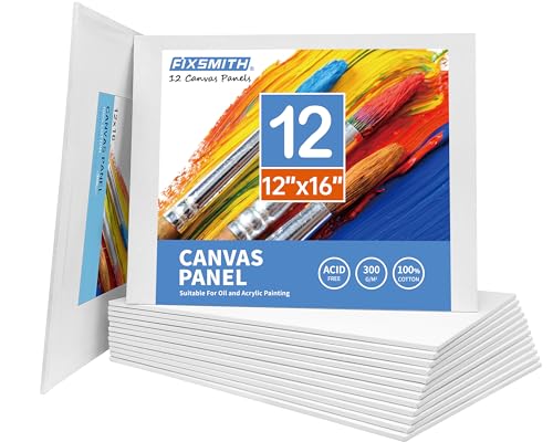 Canvas Boards for Painting 12x16 Inch, Super Value 12 Pack White Blank Canvas Panels, 100% Cotton Primed, Painting Art Supplies for Professionals, Hobby Painters, Students & Kids - size: 12"×16"