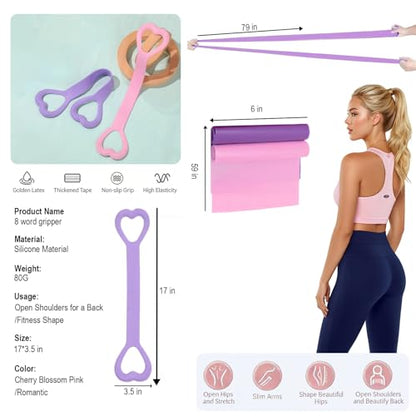 Figure 8 Resistance Bands with Handles, 4 Pack Workout Resistance Bands Set, 2 Flat Exercise Bands + 2 Arm Bands, Elastic Bands for Physical Therapy, Yoga, Pilates, Stretching for Women Men