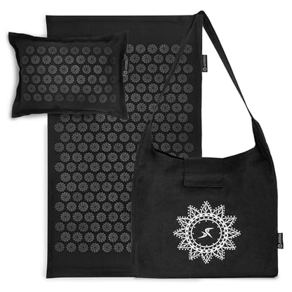 ProsourceFit Ki Acupressure Mat and Pillow Set with 100% Natural Linen for Back/Neck Pain Relief and Muscle Relaxation - color: Black Pearl