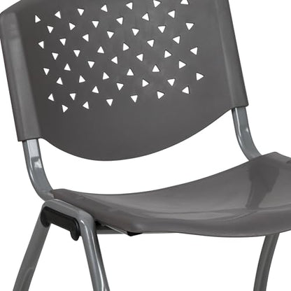 EMMA + OLIVER Home and Office Gray Plastic Stack Chair with Perforated Back | Powder Coated, 880 LBS. Weight Capacity - color: Grey