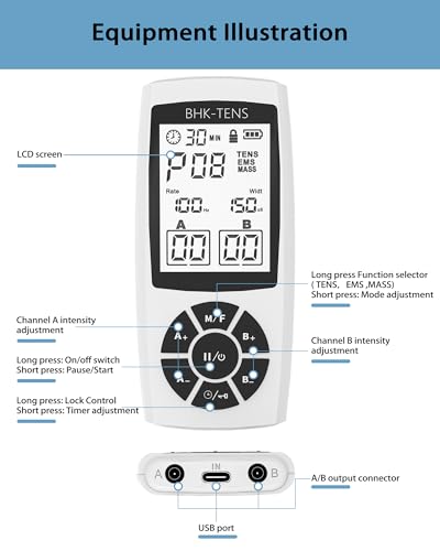 Rechargeable TENS Unit EMS Muscle Stimulator 22 Modes 40 Intensity Dual Channel Electronic Pulse Massager for Neck Back Shoulder Leg Pain Relief, Portable Physical Therapy Machine with 8 Pads - color: 1080beige