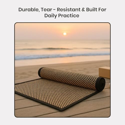 LFH Home Handmade Straw Yoga Mat For Exercise, Workout, Fitness - Perfect Heavy Quality Eco Friendly Natural Straw Reversible Yoga Mat for Men & Women - 72x24 Inch - color: Black