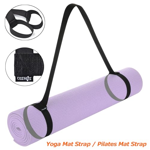 Cosmos Yoga Pilates Mat Strap - Looped Sling/Harness/Carrier Strap with Stretching Band Loops for Pilates, Exercises & Aerobics Mat Carrying - Soft & Durable Cotton, Black