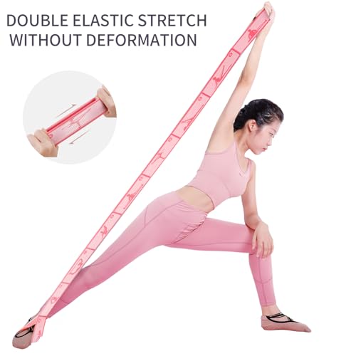 9 Loops Elastic Yoga Strap - Adjustable Stretching Band for Physical Therapy, Dance, Pilates & Gymnastics, Multi-Loop Exercise Band for Flexibility, Home Workout - color: Pink