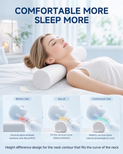 SMDR Adjustable Cervical Neck Pillow for Pain Relief Sleeping, Memory Foam Neck Roll Bolster with Air Cushion Support, Ergonomic Design for Neck and Shoulder Comfort, Washable Cover, 4.71" x 23.61"