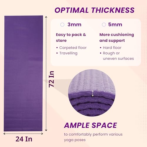 Everyday Yoga Deluxe Mat, Spacious 72"x24" Non-Slip, 3-5mm Extra Thick - color: Plum, size: 3mm Thick