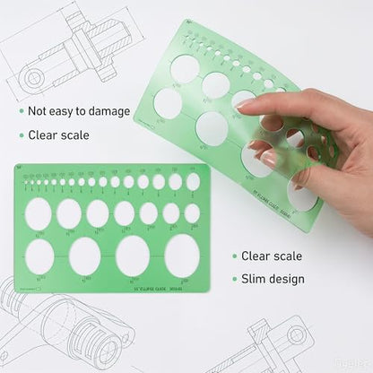 15 PCS Circle Template Set Plastic Circle and Oval Measuring Templates Series Ellipse Template for Students Professionals Precise Drafting with Storage Bag