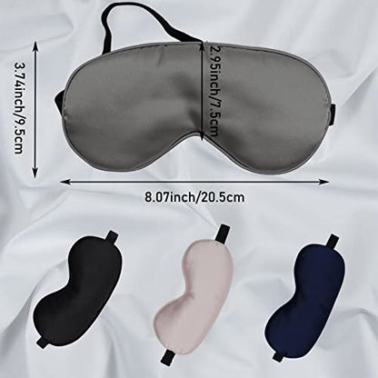 LERSVICVIL 4 Pack Eye Mask for Sleeping Silky Soft Satin Blindfold Adjustable Strap Night Eye Cover for Women Men - color: Navy Blue, Light Pink, Black and Silver