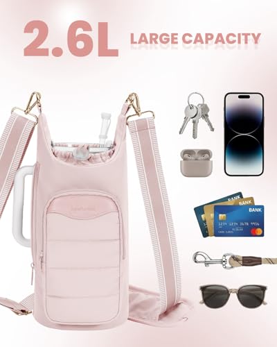 sportsnew Puffy Yoga Mat Bag Yoga Gym Bags for Women Men, Full-Zip Pilates Bag with Wet Pocket & Puffy Water Bottle Holder for 30oz/40oz Tumbler with Handle & RFID-Blocking Card Pocket for Quick Acces