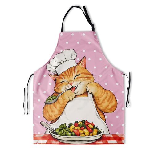Art Apron with Pocket for Women Men | Kitchen Aprons Chef Apron for Cooking Baking BBQ Painting Gardening - color: Pink Cat Chef