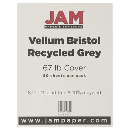 JAM PAPER Vellum Bristol 65lb Cardstock - 8.5 x 11 Coverstock - 147 gsm - Grey - 50 Sheets/Pack - color: Gray, size: 8.5" x 11"