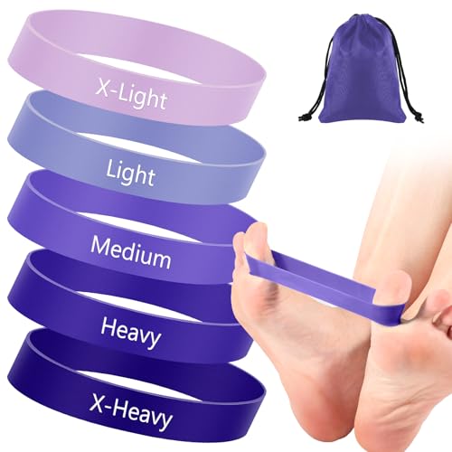 WinnerWhy 5 Pack Toe Exercise Bands Stretcher Separator Spacer,Purple | Silicone Spacers for Bunion Corrector Alignment, Resistance Loop for Yoga Stretching Exercise, Foot Care with Carry Bag - color: Purple