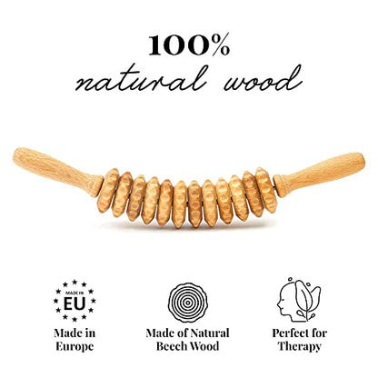 Tuuli Wooden Massage Roller - Maderotherapy Wooden Massage Stick for Removing Fat Dimples, Relaxing Muscles, Self-Care - Wood Roller Massager for Body, Back, Legs, Thighs, Waist - Natural Beechwood
