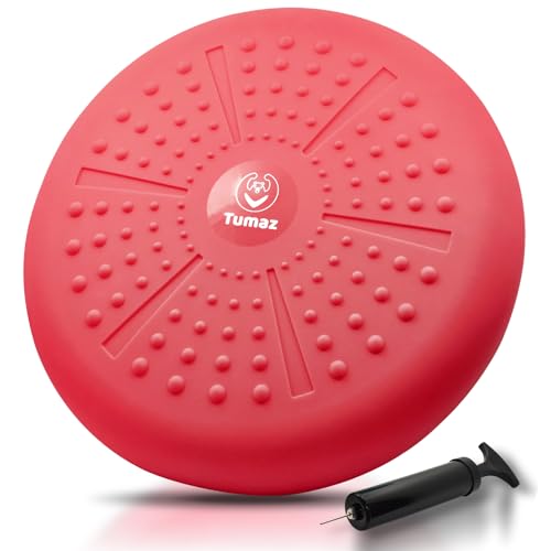 Tumaz Wobble Cushion Wiggle Seat Core Balance Disc with Pump | Extra Thick | Supports Active Sitting | For Sensory Kids | Core Training| Office, Home & Classroom - color: 01. Tomato Red