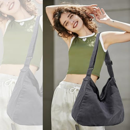 Canvas Tote Bag Casual Hobo Crossbody Shoulder Bag for Women and Men Large Purse Messenger Bag Travel Work - color: 1-grey