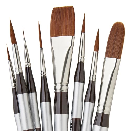 KINGART 1070C Premium 8 Pc. Precision Acrylic Artist Paint Brushes, Short Comfort Handle, Synthetic Taklon Hair for Acrylic, Oil, Watercolor and Gouache Paints, Set of 8