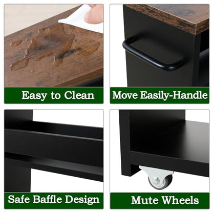 TEAMIX Slim Rolling Storage Cart, Wood 4-Tier Narrow Kitchen/Laundry Cart - color: Black+brown, size: 7-7/8'' W