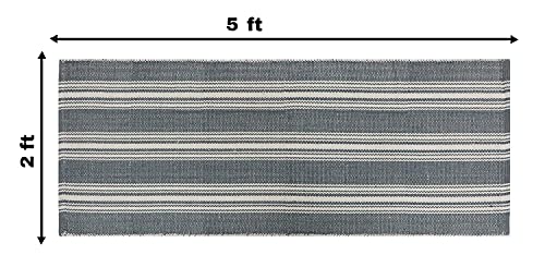 Hand Woven 100% Cotton Yoga Mat- Thick Handloom Made in India- for Gym Floor Exercise - Runner for Bedroom - color: Stripe Grey