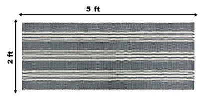 Hand Woven 100% Cotton Yoga Mat- Thick Handloom Made in India- for Gym Floor Exercise - Runner for Bedroom - color: Stripe Grey