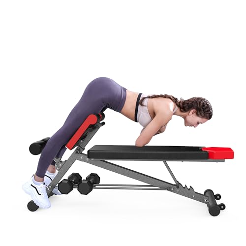 Finer Form Multi-Functional Adjustable Weight Bench and Roman Chair | 8 Back Extension Levels, Chest Press, Sit Ups, Flat Decline Settings, Sturdy Steel Frame, Thick Pad, Workout Chart Included
