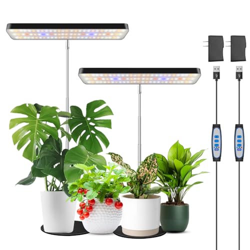 Wiaxulay Grow Light, 11in Full Spectrum Plant Lights for Indoor Growing 15W | 2 Pack Desk Grow Lamp for Seed Starting, 7.8-26in Adjustable, 6/12/16H Timer, 3 Spectra, 5 Dimmable, Indoor Gardening - size: 2 Pack(Black)